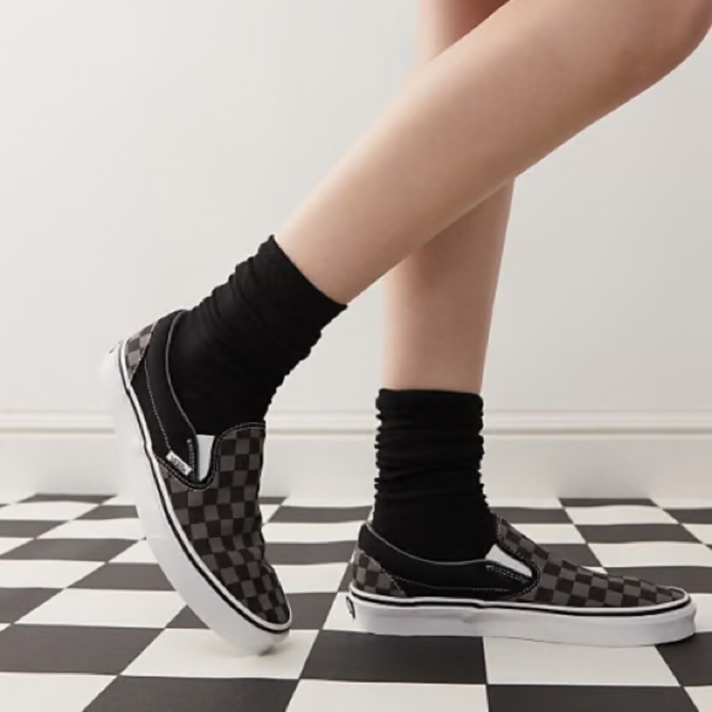 Vans Unisex Classic Checkerboard Black and Pewter Grey Slip-On Sneakers